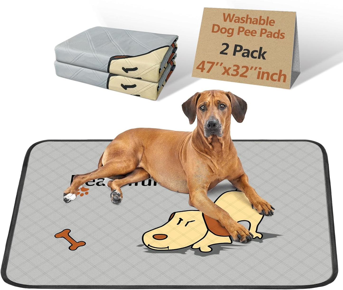 6-Pack Washable Pee Pads for Dogs (47x32in) – Extra-Absorbent, Thick, Reusable Pads with Non-Slip Design, Prevents Leakage – Ideal for Puppy Playpen, Crate, Whelping Box, and Potty Training – Grey