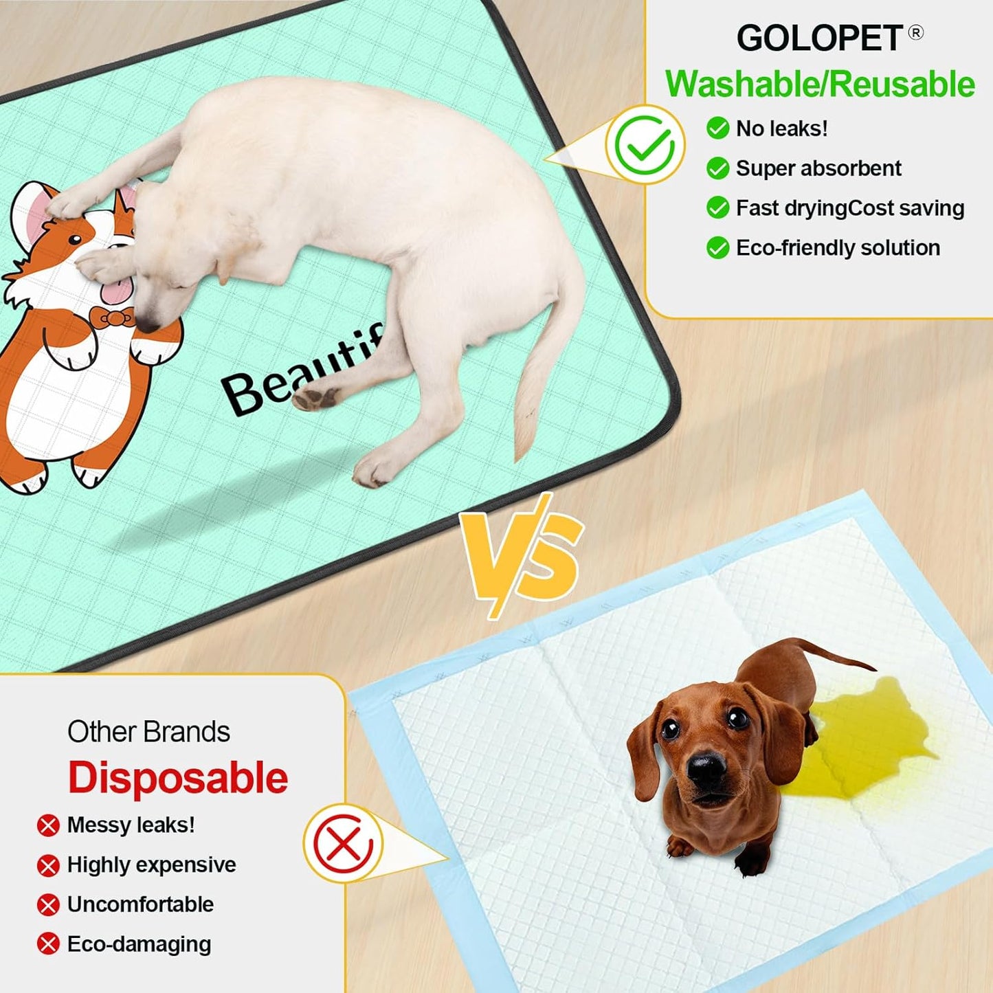 4-Pack Washable Dog Pee Pads (35x22in) – Extra-Absorbent, Thick, Reusable with Non-Slip Base & Leak-Resistant – Ideal for Puppy Playpen, Crate, Whelping Box & Potty Training – Blue