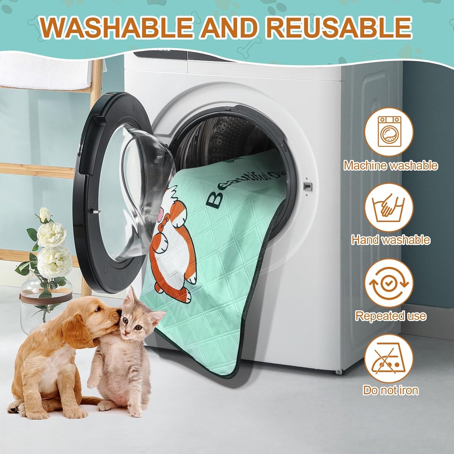 4-Pack Washable Dog Pee Pads (35x22in) – Extra-Absorbent, Thick, Reusable with Non-Slip Base & Leak-Resistant – Ideal for Puppy Playpen, Crate, Whelping Box & Potty Training – Blue