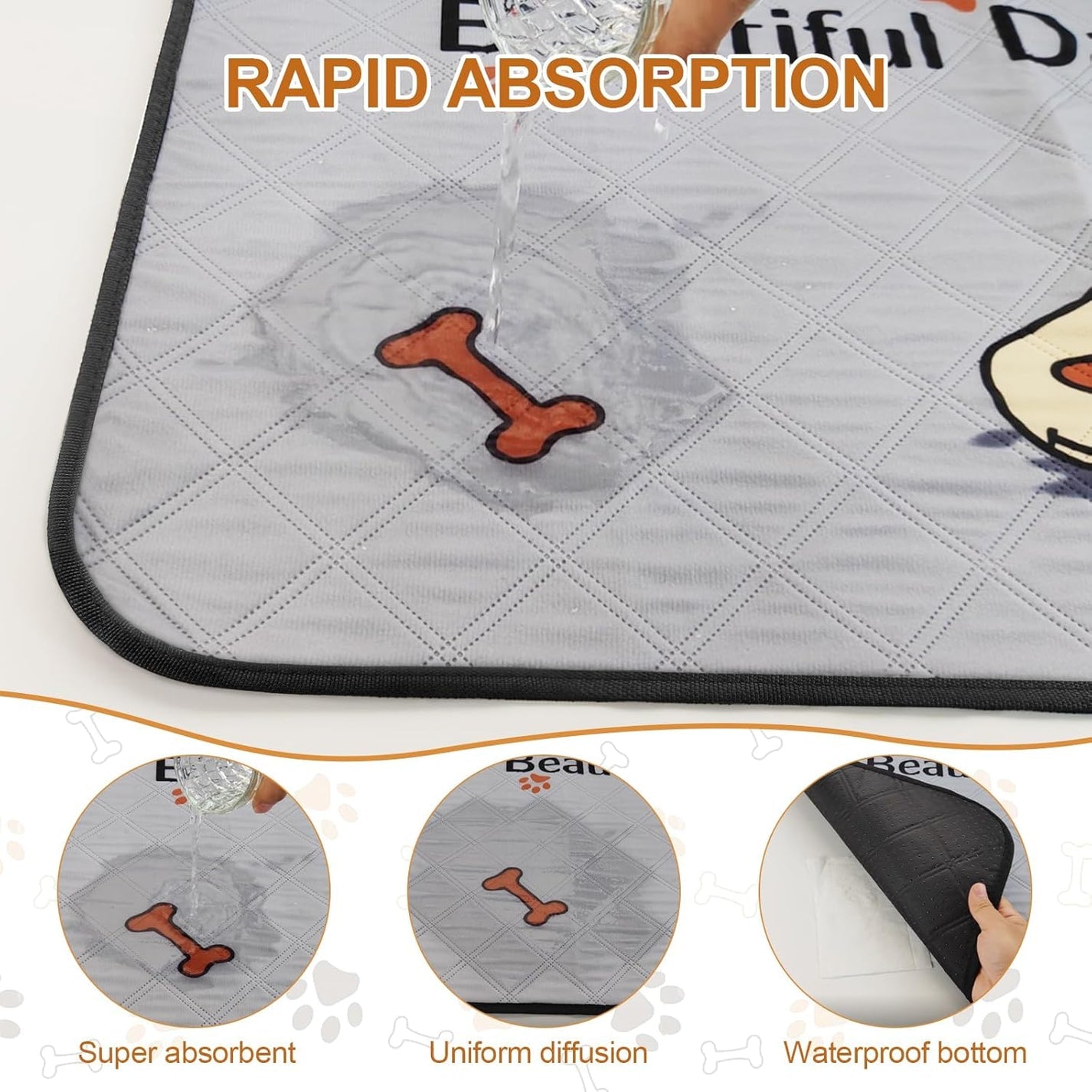 6-Pack Washable Pee Pads for Dogs (47x32in) – Extra-Absorbent, Thick, Reusable Pads with Non-Slip Design, Prevents Leakage – Ideal for Puppy Playpen, Crate, Whelping Box, and Potty Training – Grey