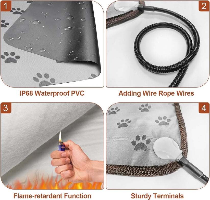 Dog Heating Pad (28x18in) – Waterproof Pet Heating Pad with Smart Thermostat & Paw Print Design – Heated Dog Bed for Whelping, Includes Stability Wire Rope