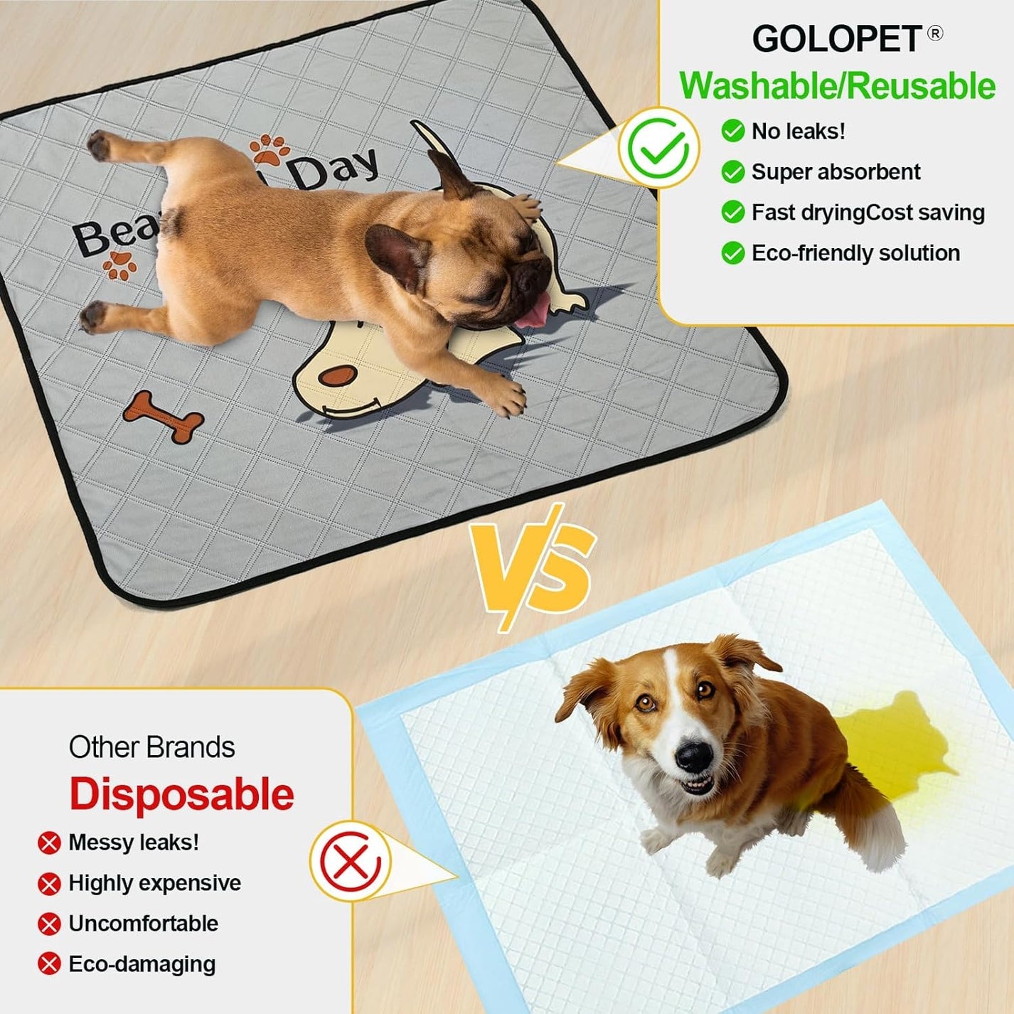 6-Pack Washable Pee Pads for Dogs (47x32in) – Extra-Absorbent, Thick, Reusable Pads with Non-Slip Design, Prevents Leakage – Ideal for Puppy Playpen, Crate, Whelping Box, and Potty Training – Grey