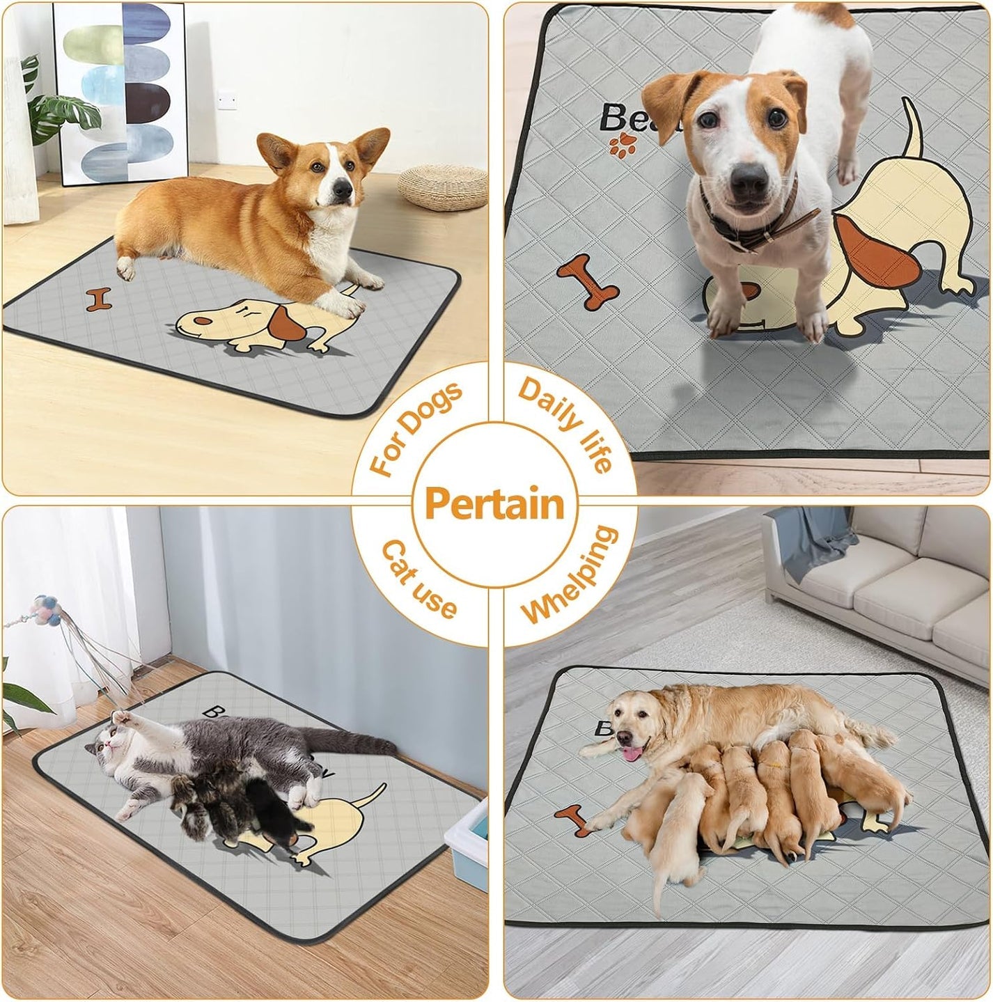 6-Pack Washable Pee Pads for Dogs (47x32in) – Extra-Absorbent, Thick, Reusable Pads with Non-Slip Design, Prevents Leakage – Ideal for Puppy Playpen, Crate, Whelping Box, and Potty Training – Grey