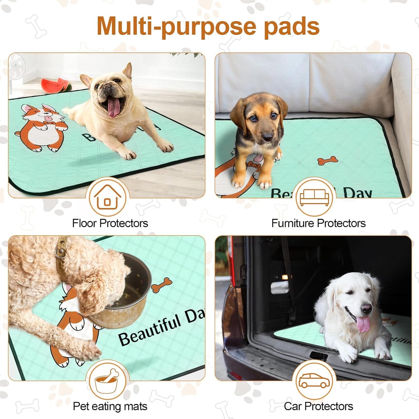 4-Pack Washable Dog Pee Pads (35x22in) – Extra-Absorbent, Thick, Reusable with Non-Slip Base & Leak-Resistant – Ideal for Puppy Playpen, Crate, Whelping Box & Potty Training – Blue