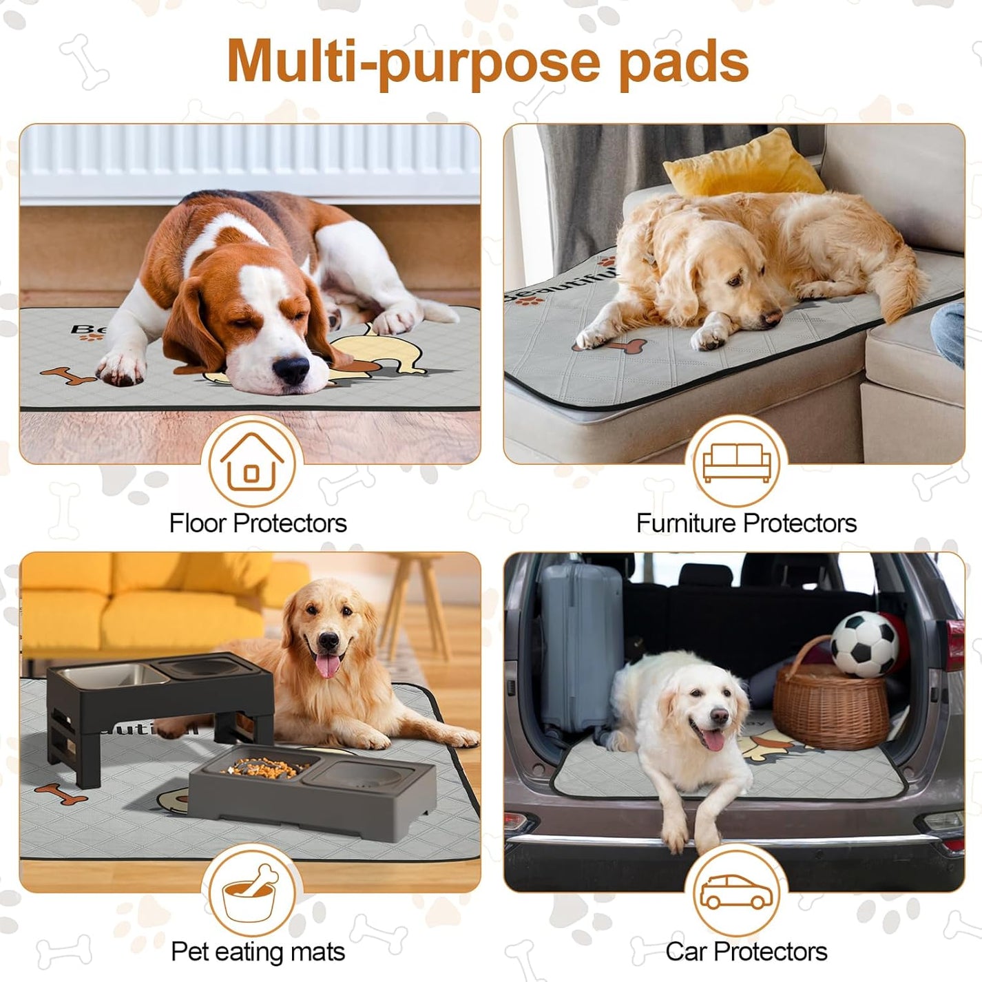 6-Pack Washable Pee Pads for Dogs (47x32in) – Extra-Absorbent, Thick, Reusable Pads with Non-Slip Design, Prevents Leakage – Ideal for Puppy Playpen, Crate, Whelping Box, and Potty Training – Grey