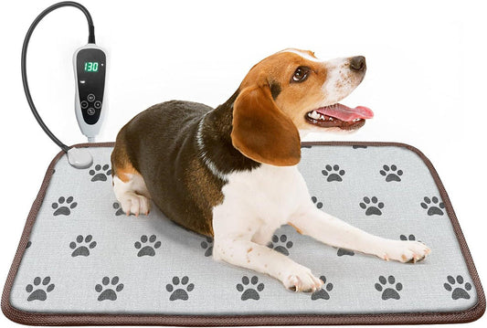 Dog Heating Pad (28x18in) – Waterproof Pet Heating Pad with Smart Thermostat & Paw Print Design – Heated Dog Bed for Whelping, Includes Stability Wire Rope