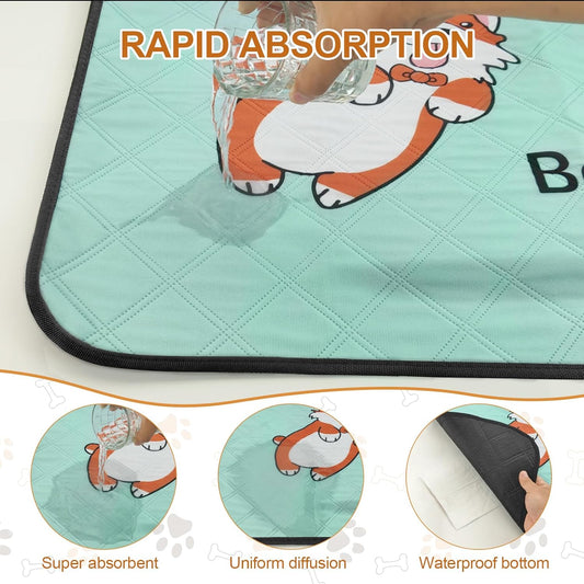 4-Pack Washable Dog Pee Pads (35x22in) – Extra-Absorbent, Thick, Reusable with Non-Slip Base & Leak-Resistant – Ideal for Puppy Playpen, Crate, Whelping Box & Potty Training – Blue